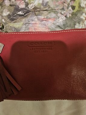 Vintage COACH Red Leather Tassel Wristlet Pouch